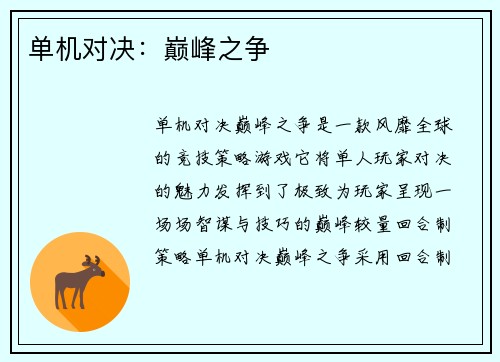 单机对决：巅峰之争